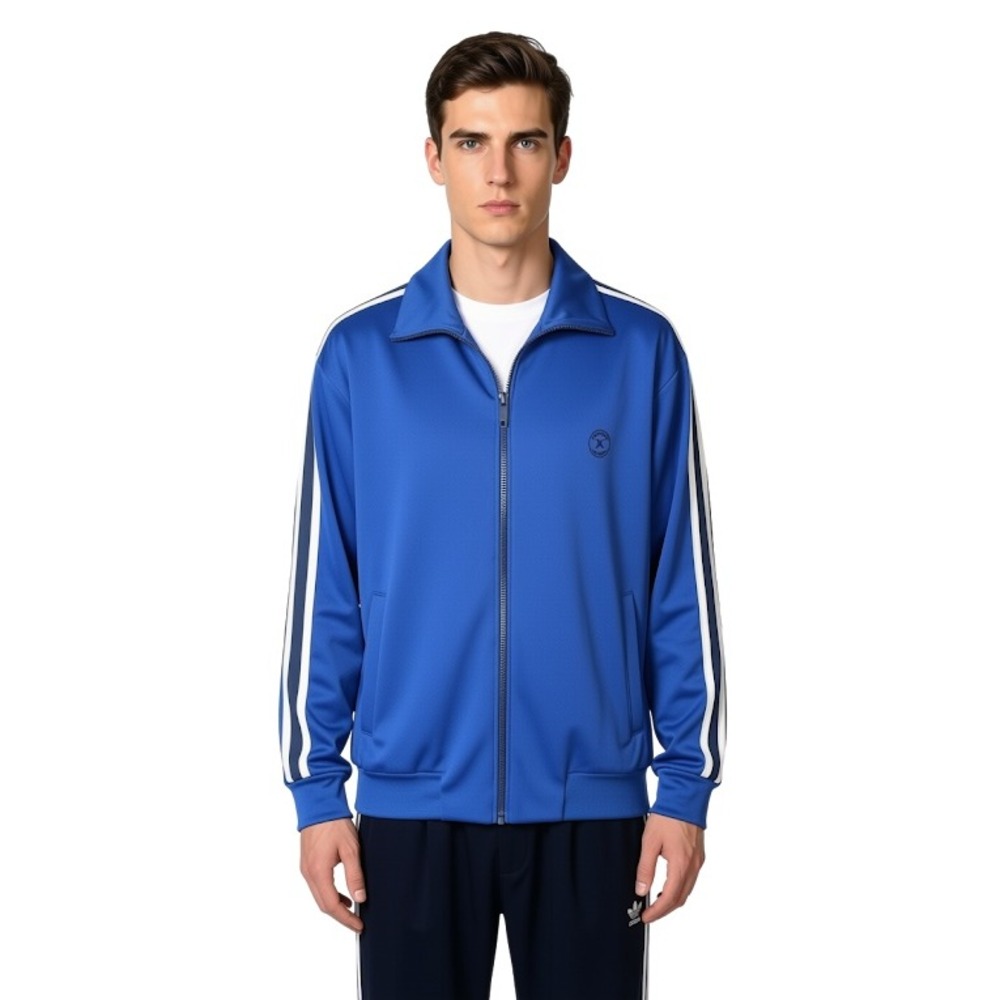 The Kooples Sport Mens Blue Fleece Side Band Track Jacket HSWE19000S Size M NWT
